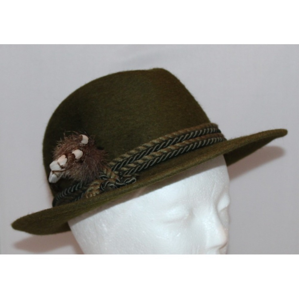 Capo‎ Design Couture green felt Tyrolean fedora hat Size 55 with feather